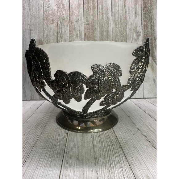 Vtg Godinger Silver Plated Palm Tree Frosted Bowl Insert Centerpiece 10" DIA - Picture 2 of 9